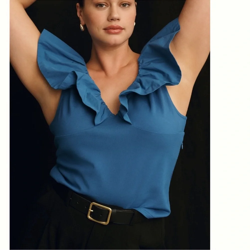Anthropologie Ruffled Sleeve Top in Blue - Picture 5 of 6